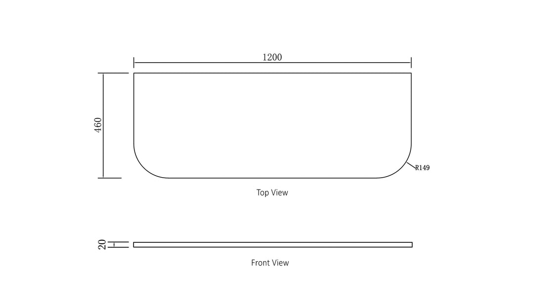 Bondi 1200x460x20 Pure White Top No Hole