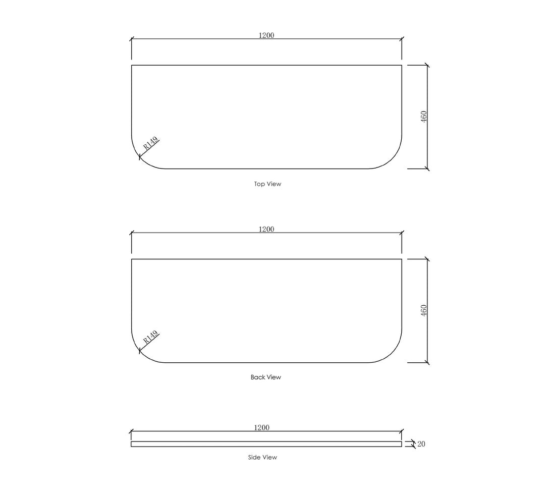 Bondi Solid Surface 1200x460x20 Matte White Top No Hole