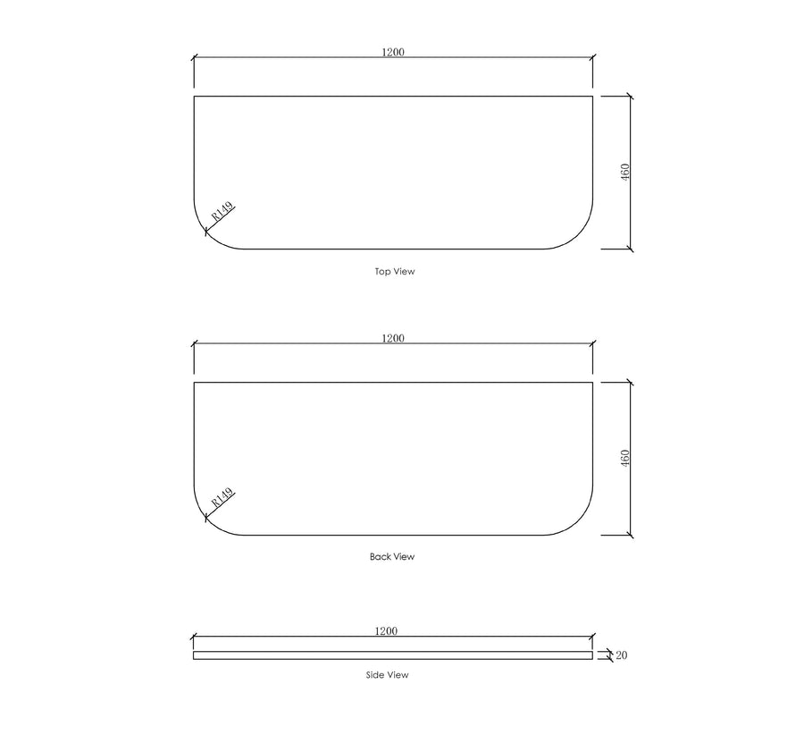 Bondi Solid Surface 1200x460x20 Matte White Top No Hole