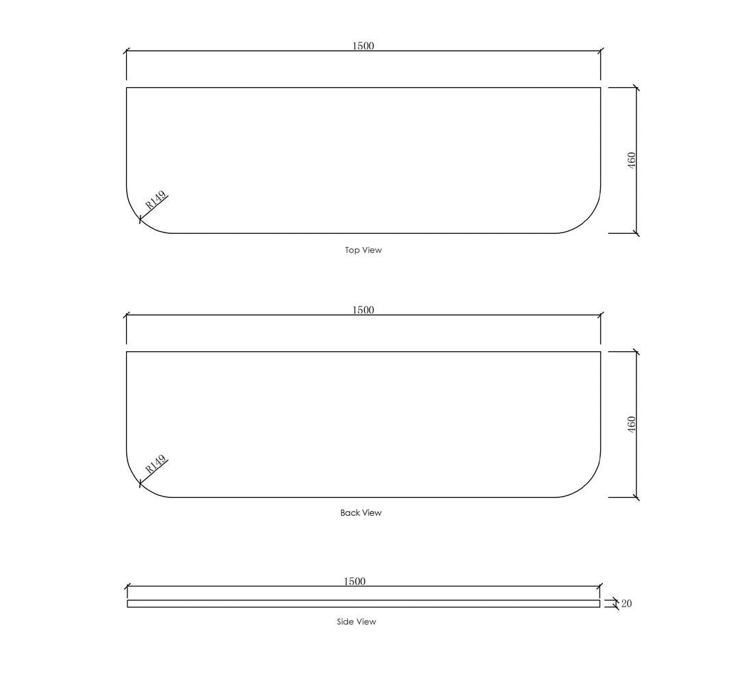 Bondi Solid Surface 1500x460x20 Matte White Top No Hole