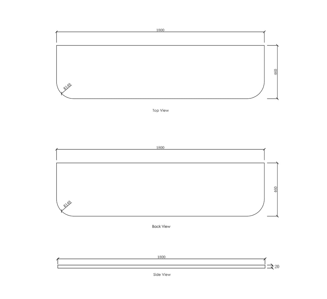 Bondi Solid Surface 1800x460x20 Matte White Top No Hole