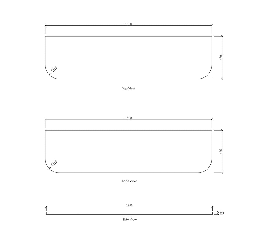 Bondi Solid Surface 1800x460x20 Matte White Top No Hole