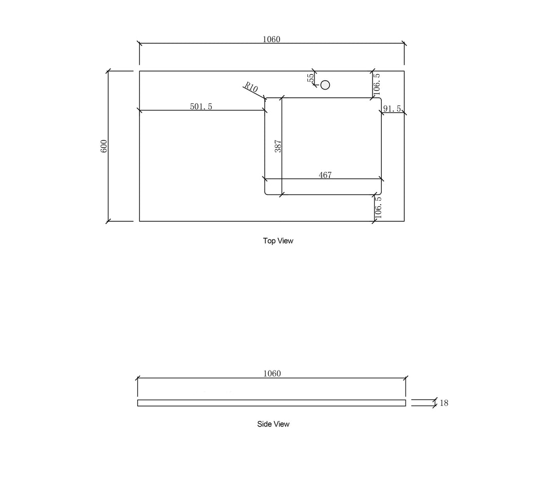 Laundry 1060mm Natural Carrara White Marble Top - Right Bowl 12TH