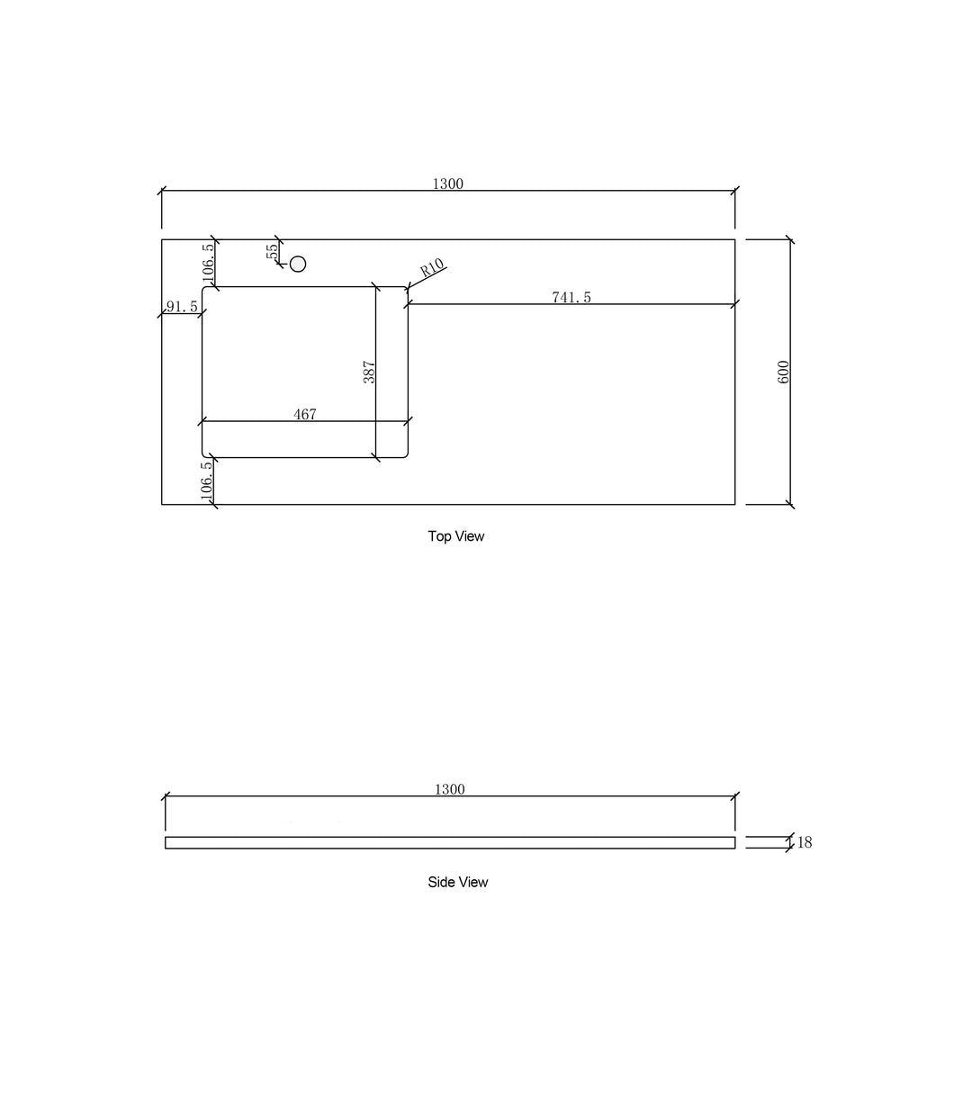 Laundry 1300mm Natural Carrara White Marble Top - Left Bowl 12TH