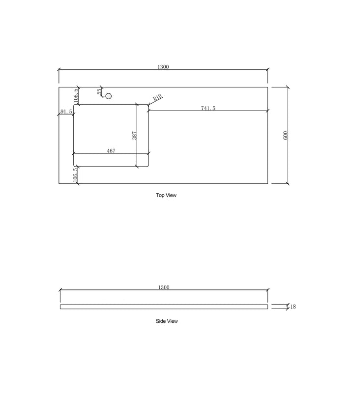 Laundry 1300mm Natural Carrara White Marble Top - Left Bowl 12TH