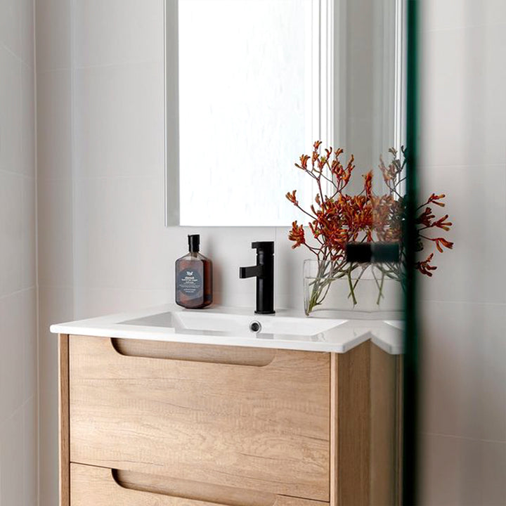 Byron 600mm Natural Oak Wall Hung Vanity with Ceramic Top