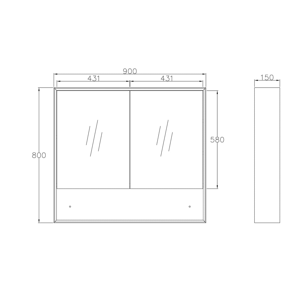 Marlo 900x800 Matte Black Shaving Cabinet