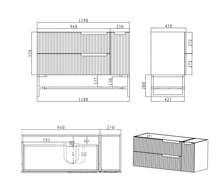 Noosa 1200mm Satin White Wall Hung Cabinet Only