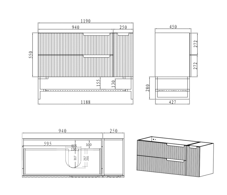 Noosa 1200mm Satin White Wall Hung Cabinet Only