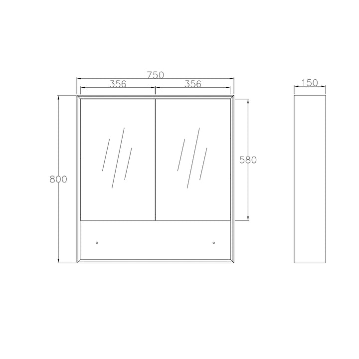 Marlo 750x800 Matte Black Shaving Cabinet