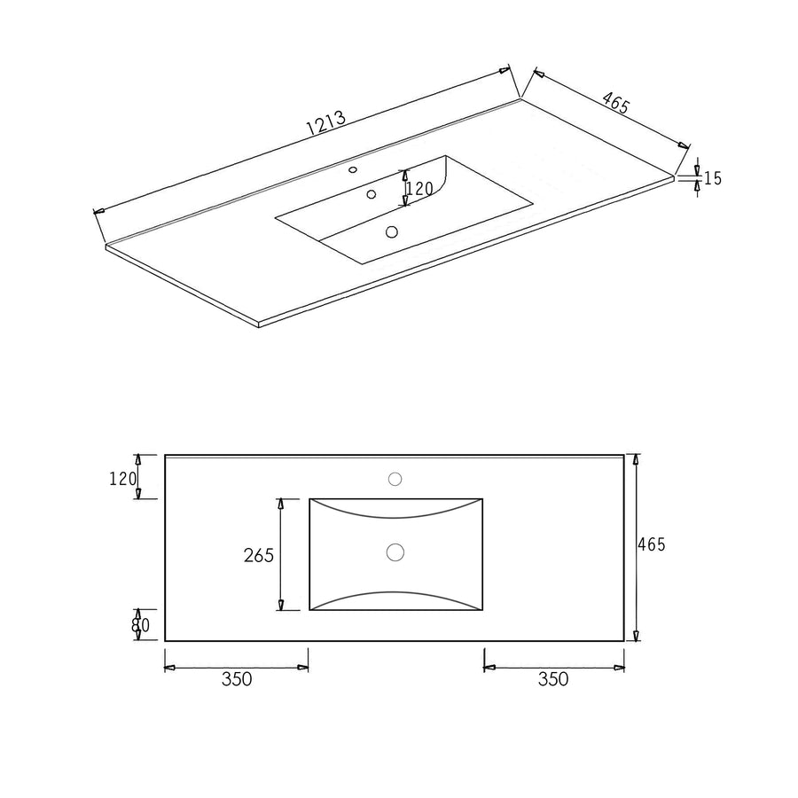 Slim Line Ceramic Top 1200x460x170 with Taphole & Overflow