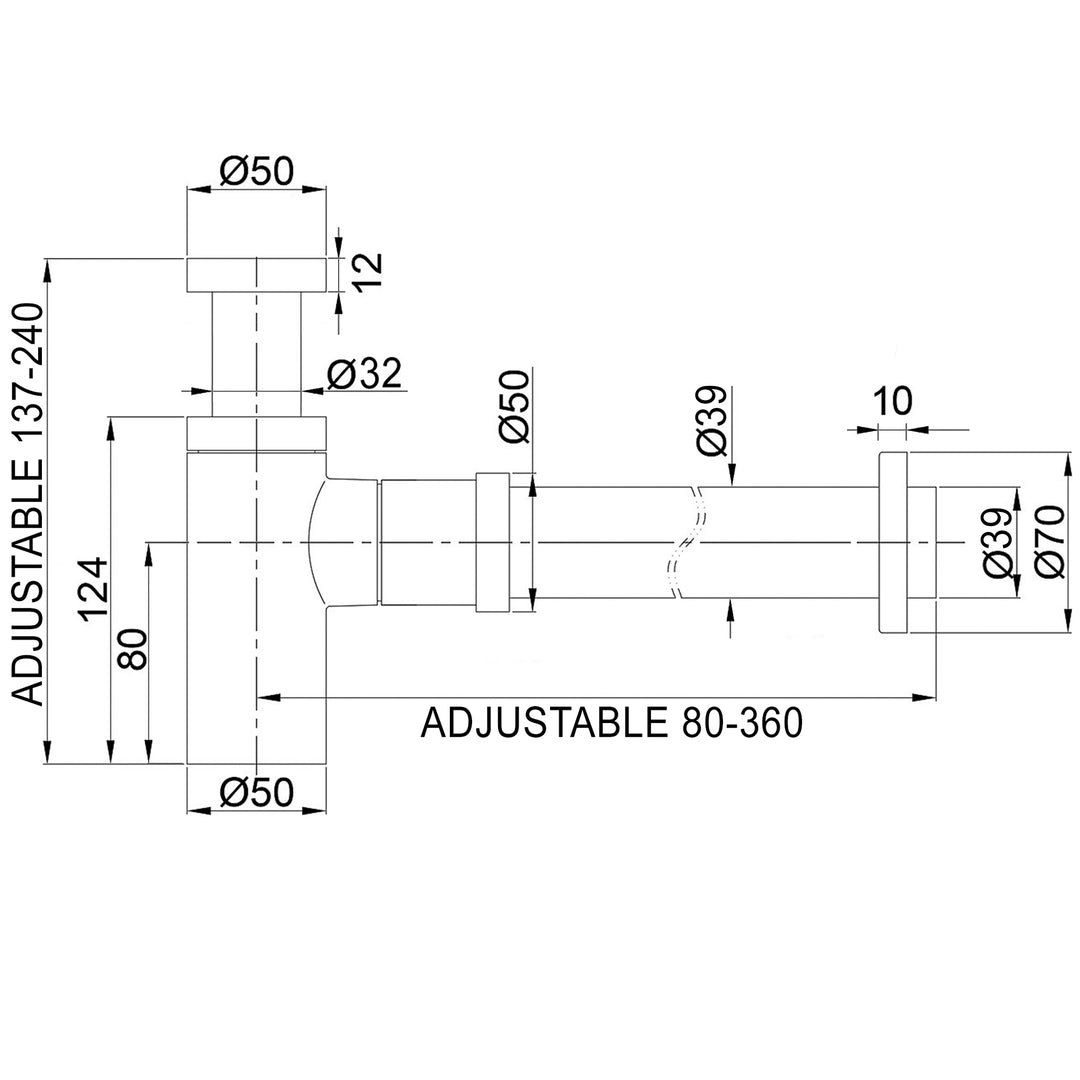 Bottle Trap Round Brushed Nickel 32/40mm Waste, 40mm Connection