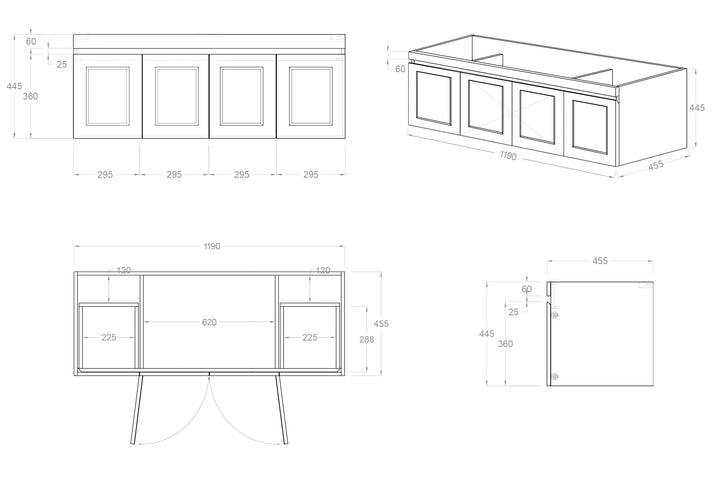 Hampton Mark II 1200mm Satin White Wall Hung Cabinet Only