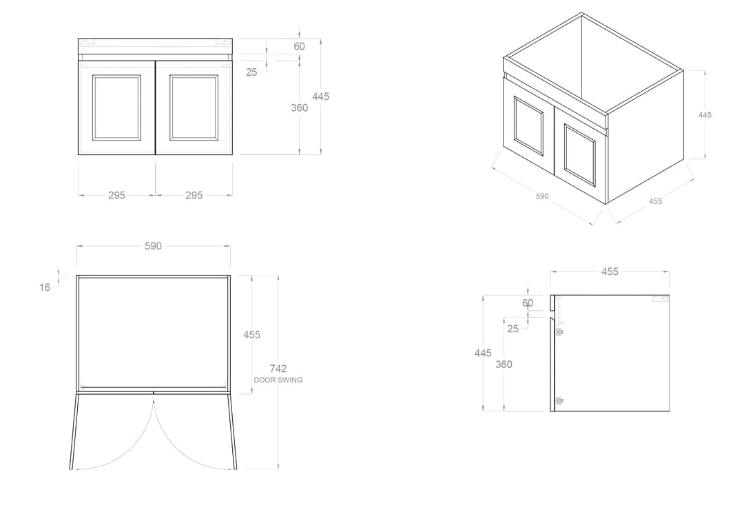 Hampton Mark II 600mm Satin White Wall Hung Cabinet Only