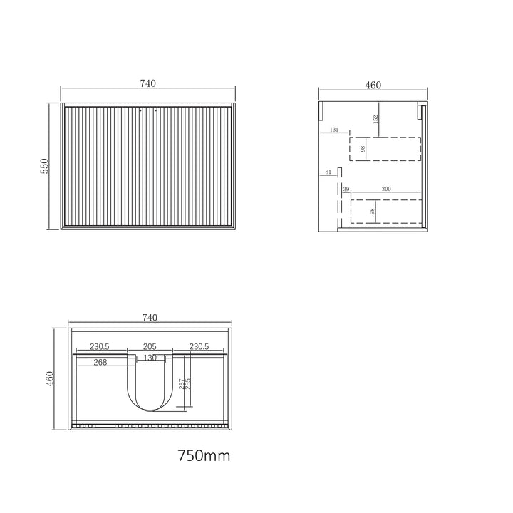 Marlo 750mm Matte Black Wall Hung Cabinet Only