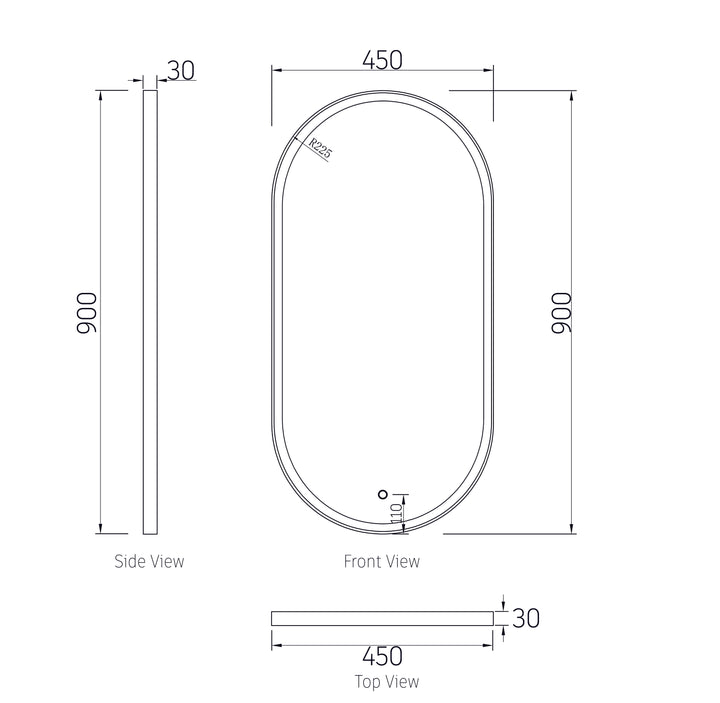 LED Noosa 900x450 Black Metal Frame Mirror