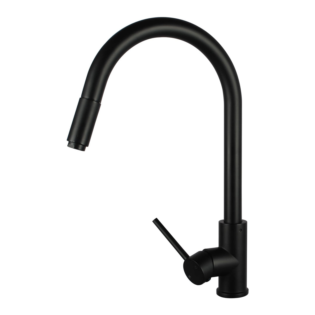 Round Black Pull Out Kitchen Sink Mixer Tap