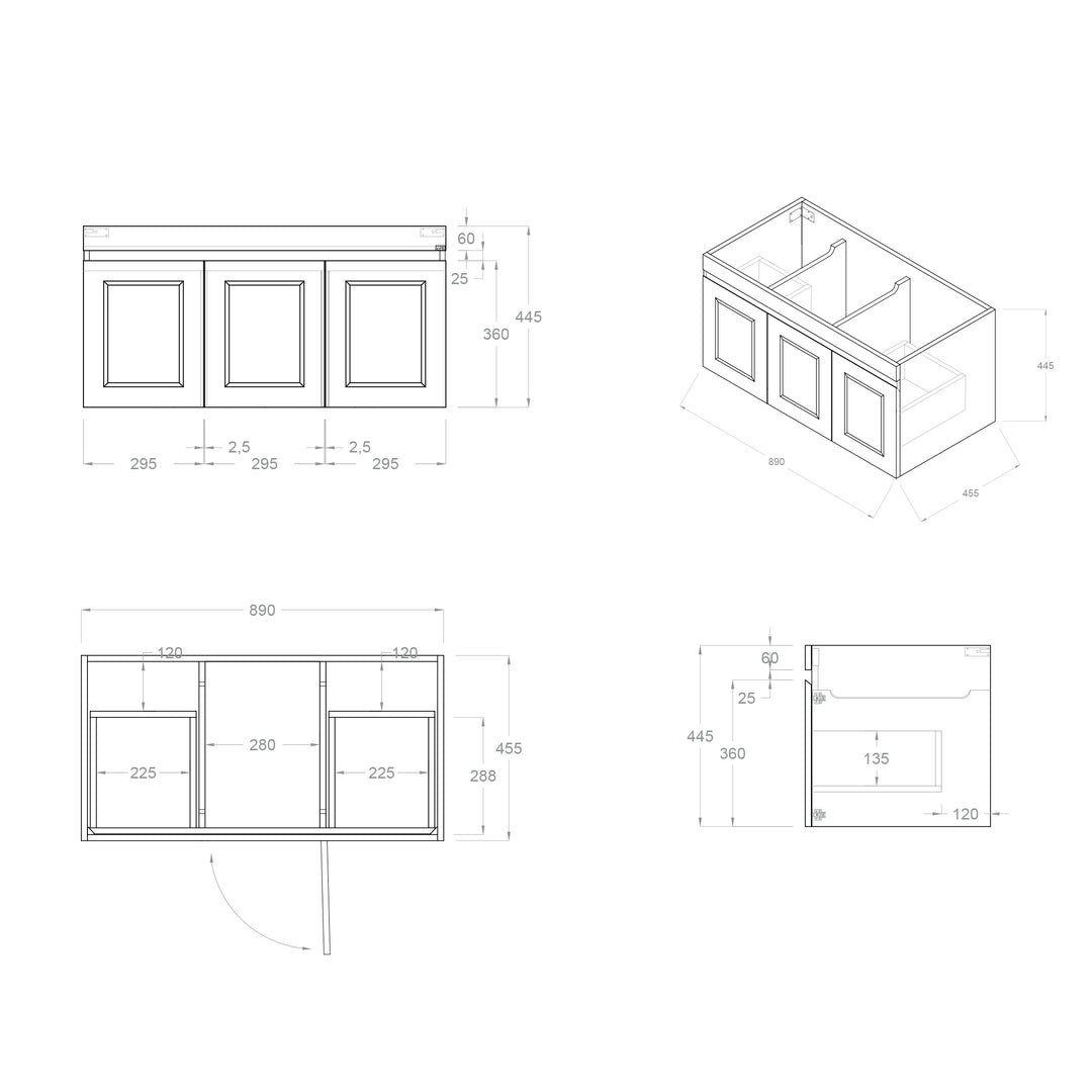 Hampton Mark II 900mm Satin White Wall Hung Cabinet Only