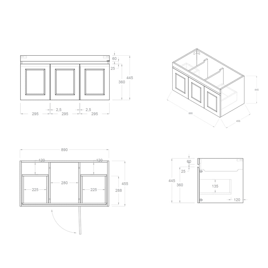 Hampton Mark II 900mm Satin White Wall Hung Cabinet Only