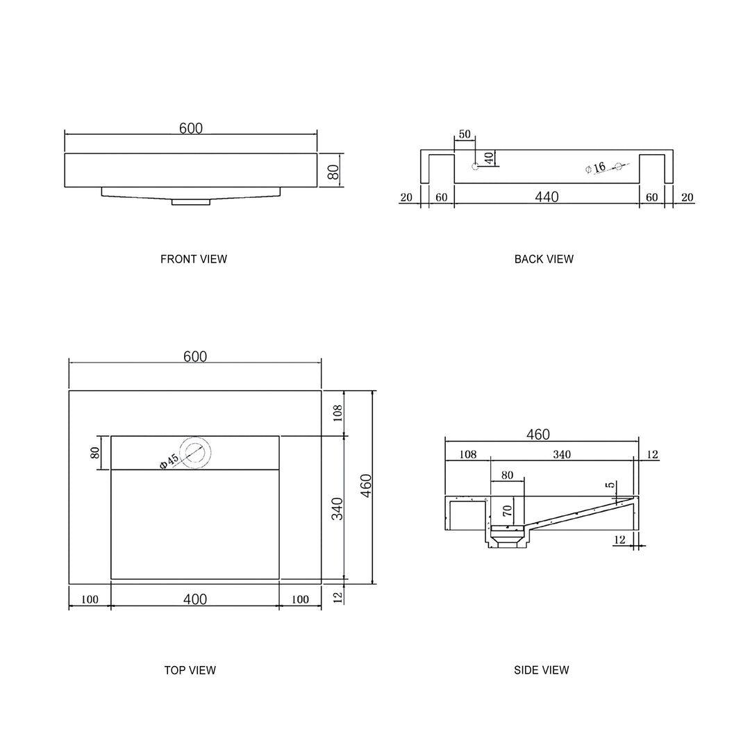 Moonlight 600mm Solid Surface Top