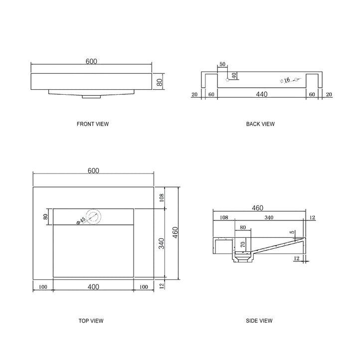 Moonlight 600mm Solid Surface Top