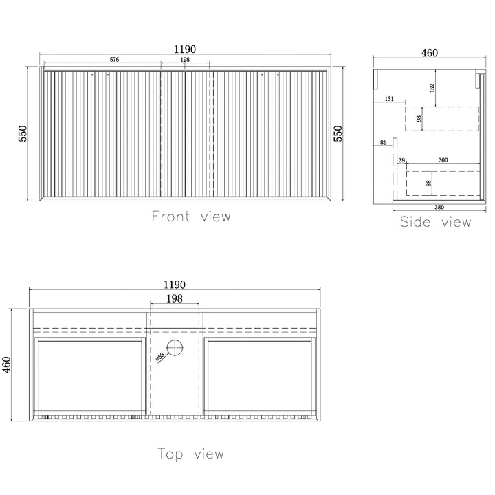 Marlo 1200mm Matte Black Wall Hung Cabinet Only