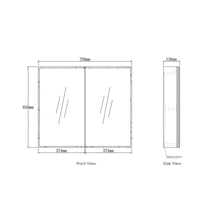 LED Moonlight 750x650 Shaving Cabinet 2 Doors