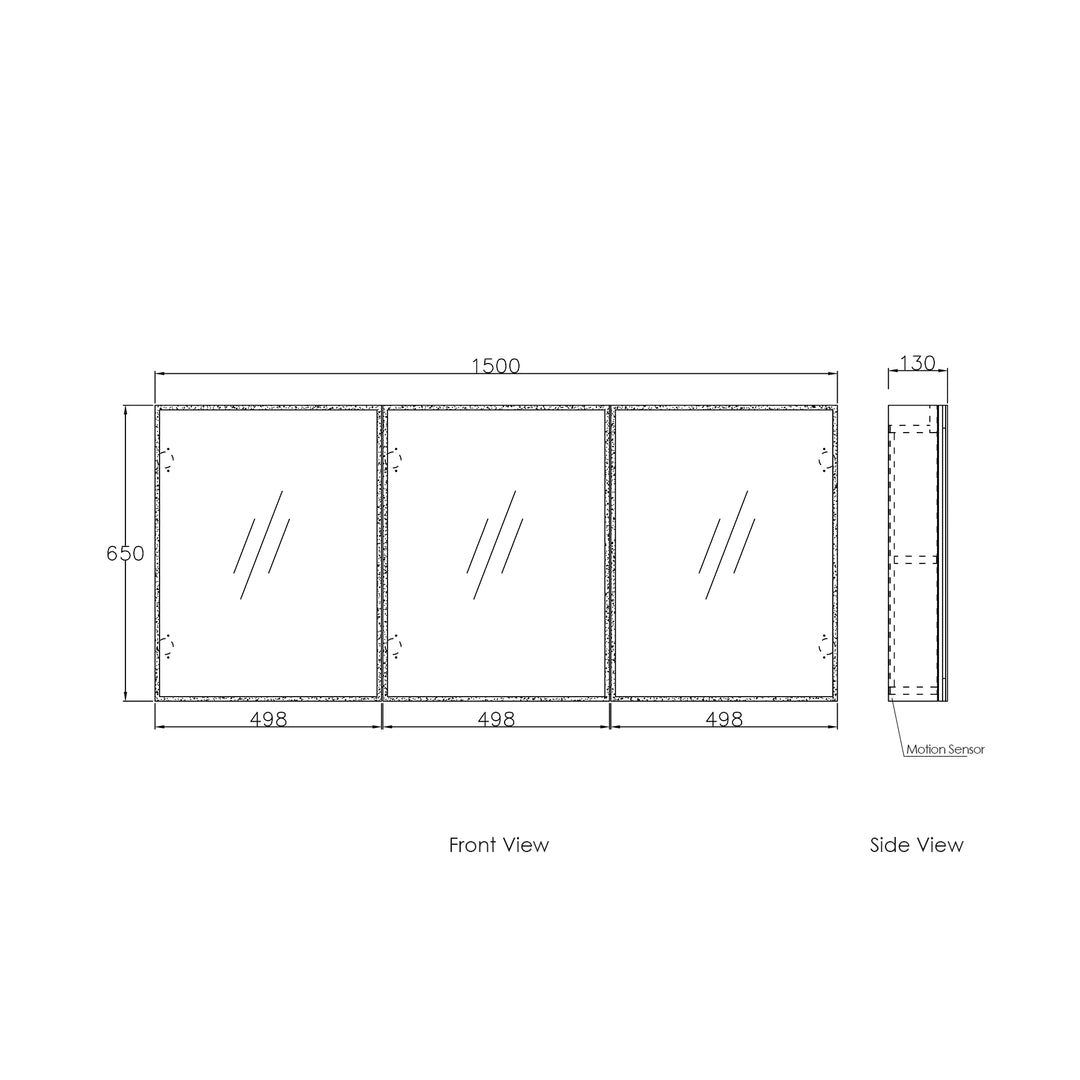 LED Moonlight 1500x650 Shaving Cabinet 3 Doors