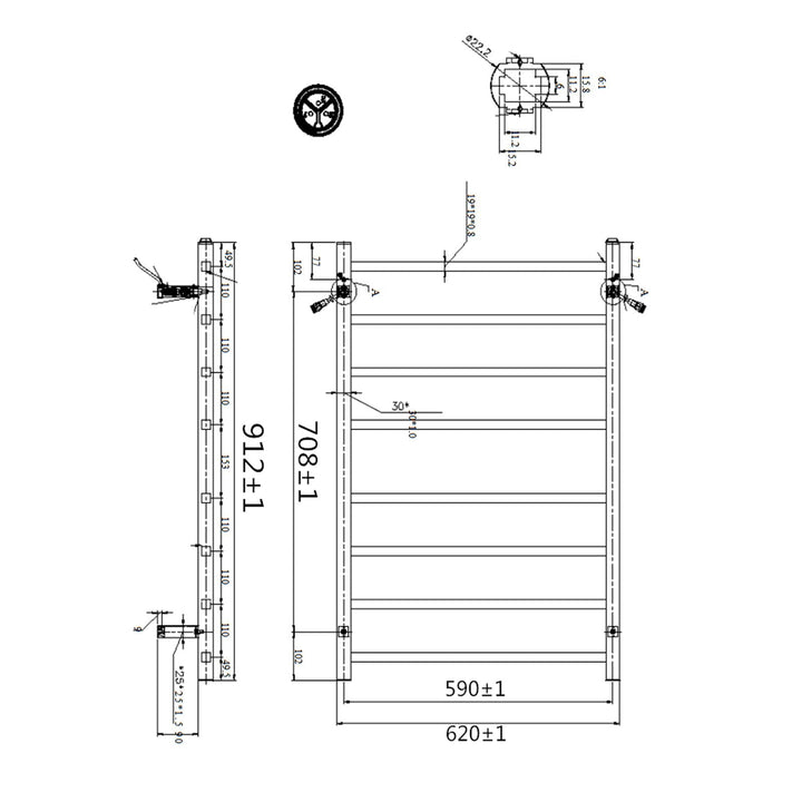 Square Black Electric Heated Towel Rack 8 Bars