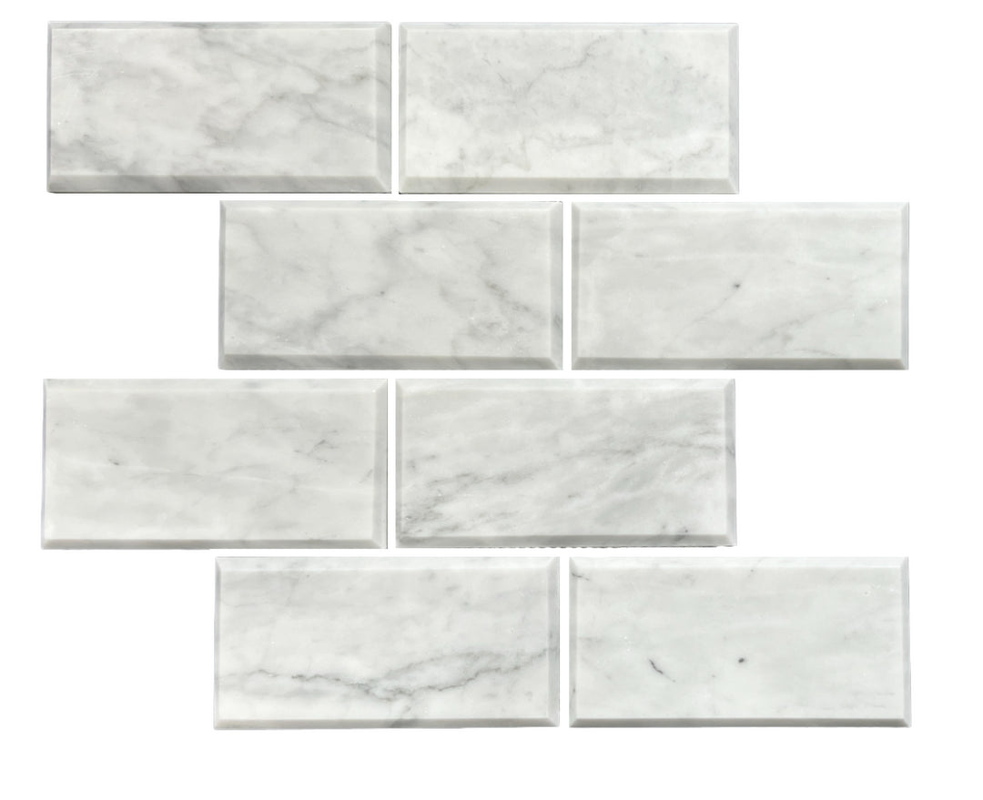 BEVELED SUBWAY CARRARA HONED CHIP SIZE 150X75X10MM SHEET SIZE 302X306X10MM - BEVELED SUBWAY CARRARA HONED 150X75 -02