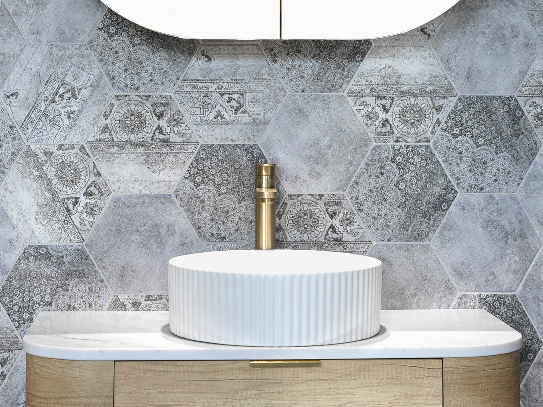 Marlo Round 400x400x125 Matte White Fluted Basin