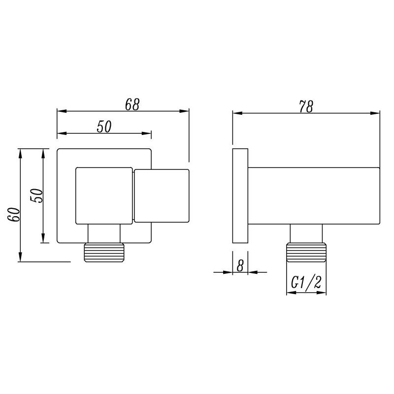 Square Chrome Shower Holder Wall Connector & Hose Only