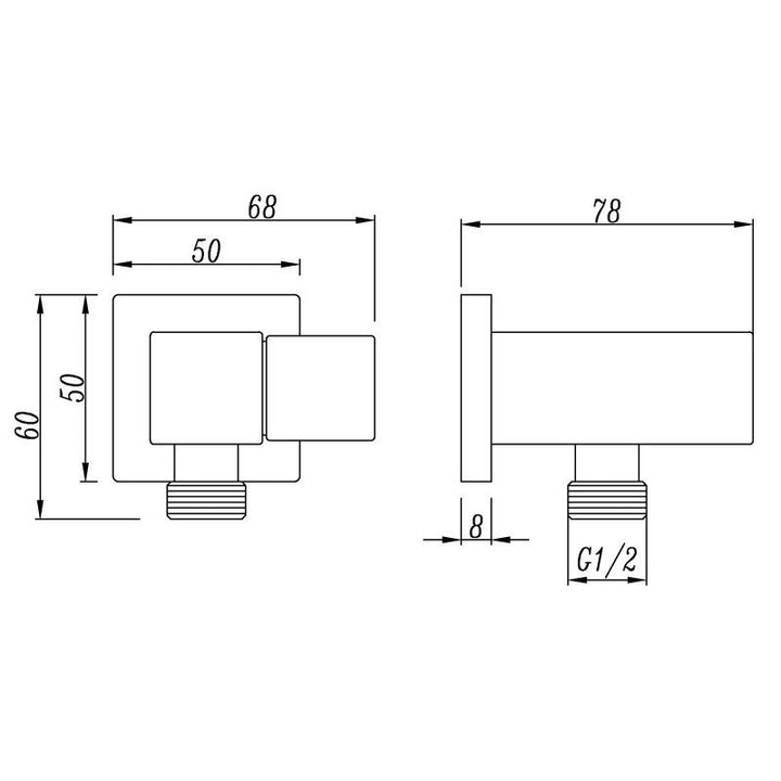 Square Chrome Shower Holder Wall Connector & Hose Only