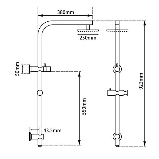 10'' Round Brushed Yellow Gold Shower Station Top Water Inlet(Right Angle)