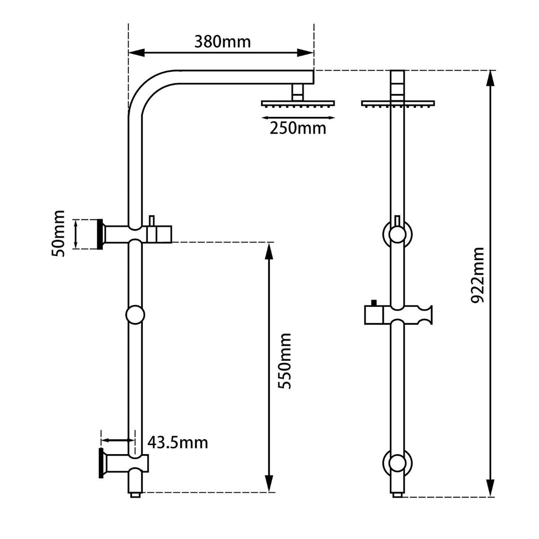 10'' Right Angle Round Matte Black Shower Station Top Inlet