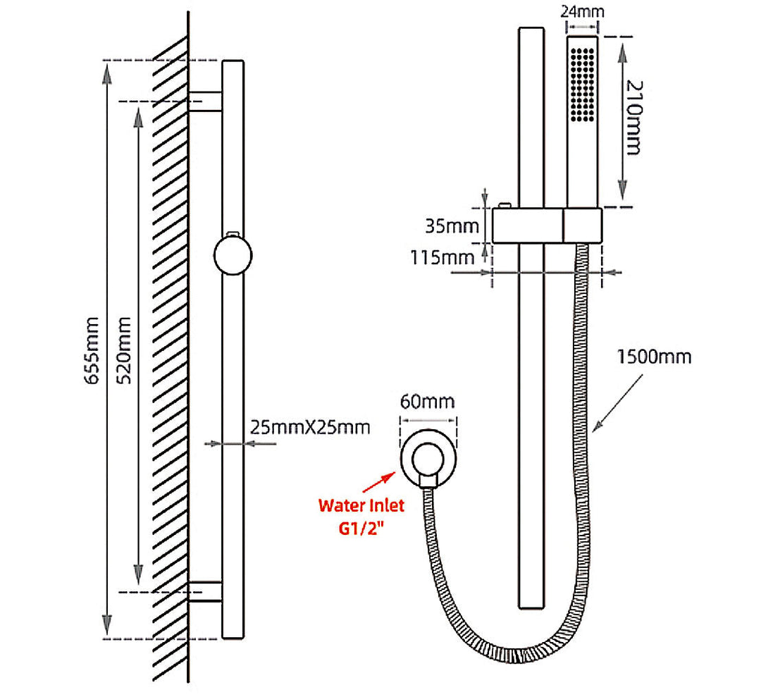 Brushed Nickel Shower Rail with Handheld Shower