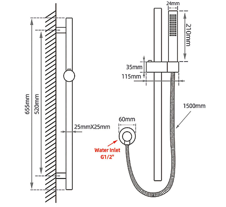 Brushed Nickel Shower Rail with Handheld Shower