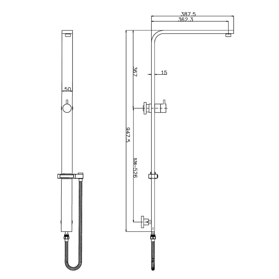 Black Square Shower Station without Shower Head and Handheld Shower(Wide Rail)