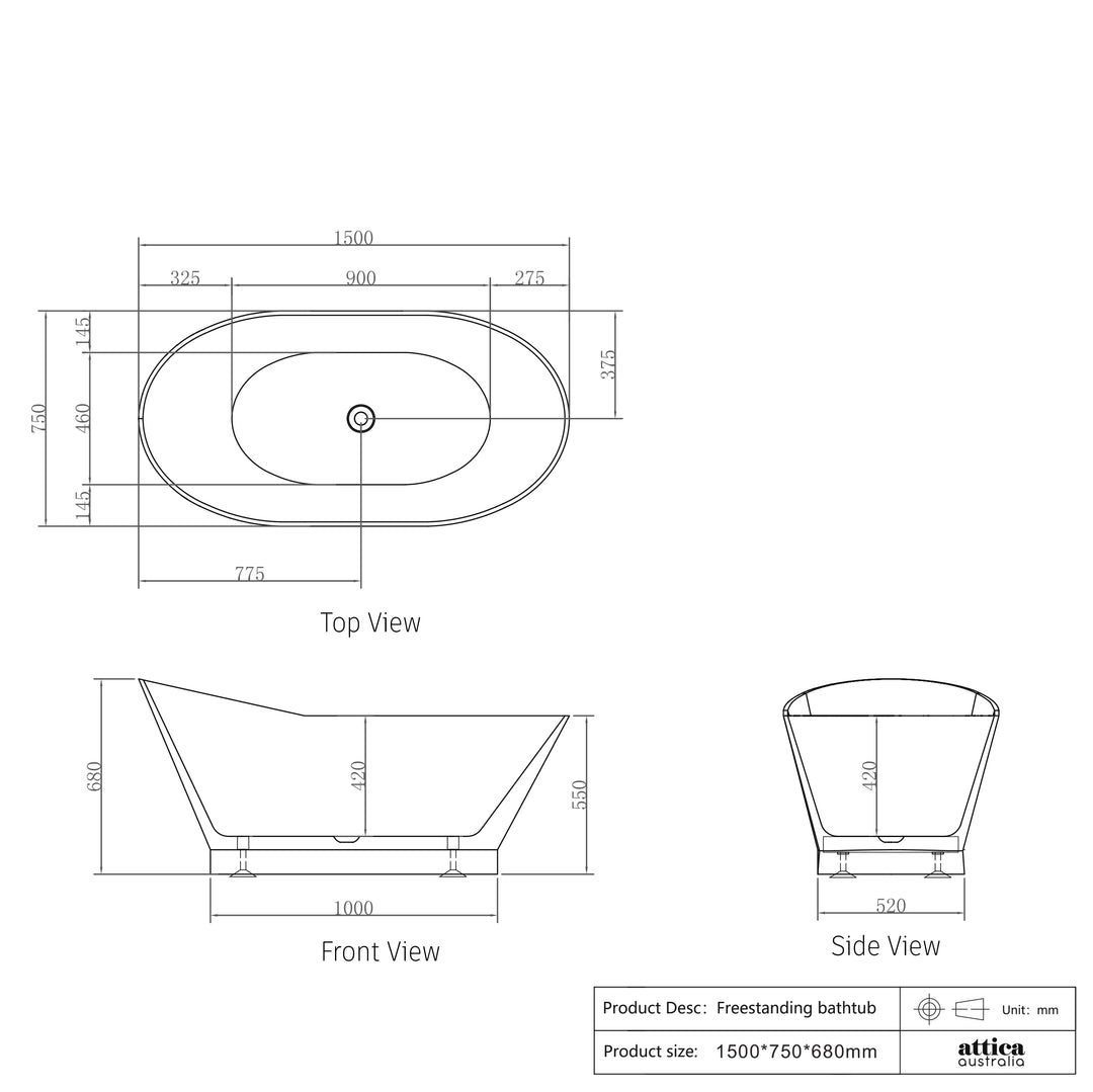 Attica London 1500 Gloss White Bath