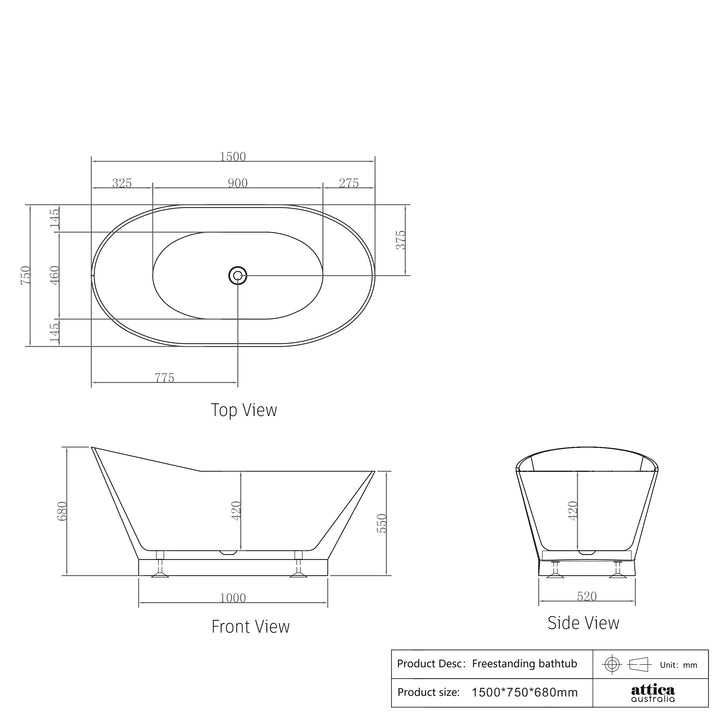 Attica London 1500 Gloss White Bath