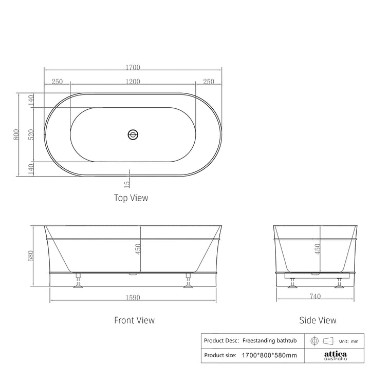 Attica Bondi 1700 Gloss White Bath