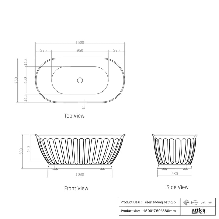 Attica Kensington 1500 Gloss White Bath