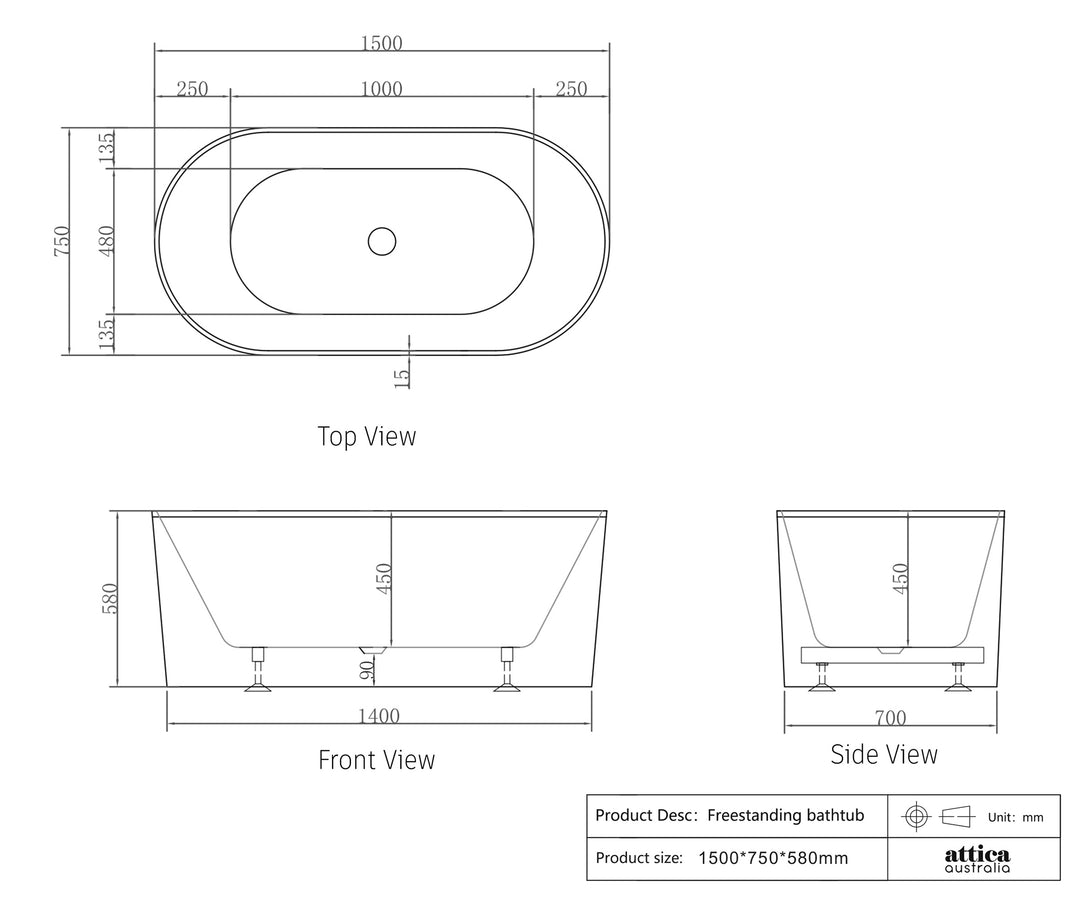 Attica Noosa 1500 Gloss White Bath