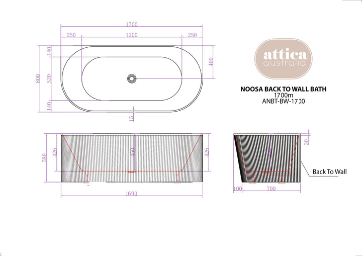 Attica Noosa 1700 Matte White BTW Multi-fit Bath