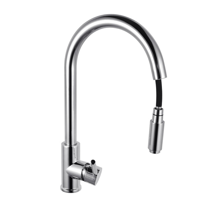 Round Chrome Pull Out Kitchen Sink Mixer Tap