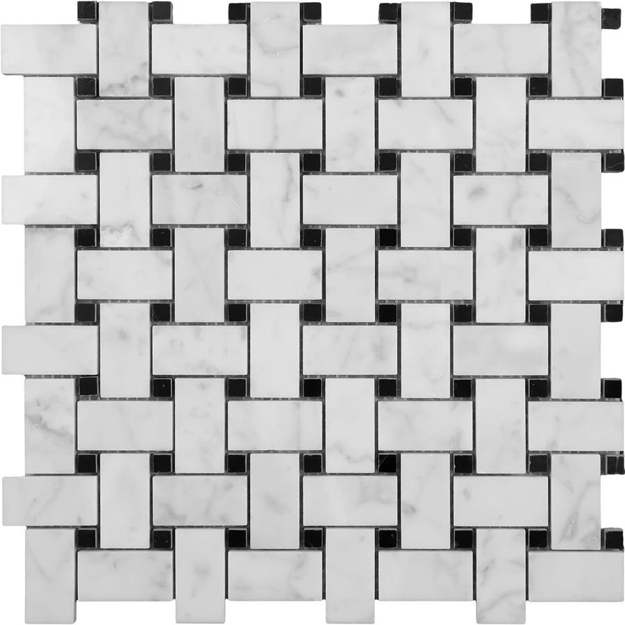 BASKETWEAVE CARRARA HONED + NERO DOT CHIP SIZE: 25X48x7 SHEET SIZE 305X305x7 - BASKETWEAVE CARRARA HONED -04