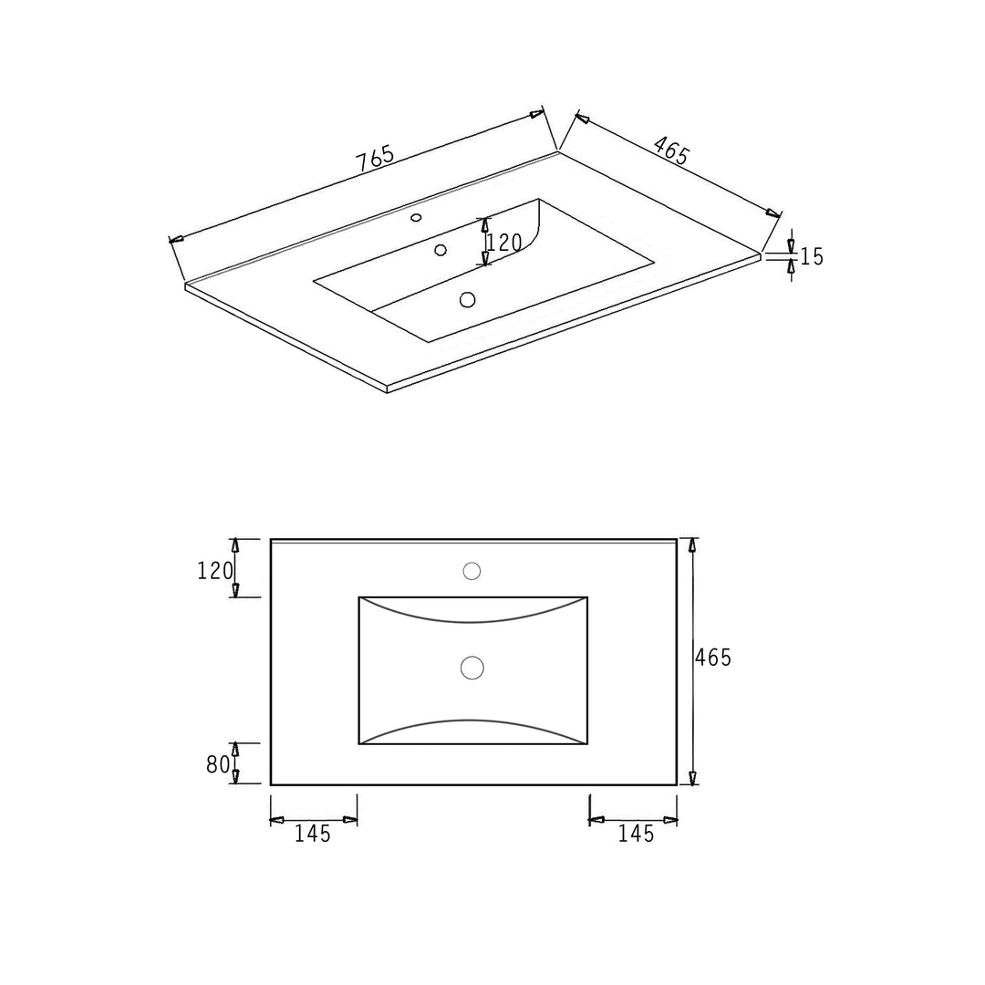 Slim Line Ceramic Top 750x460x17 with Taphole & Overflow