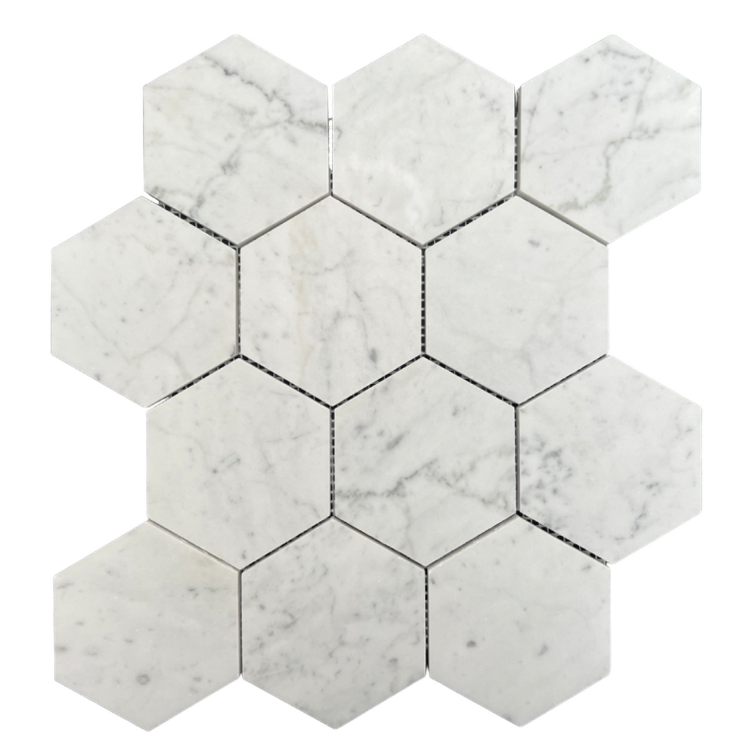 HEXAGON CARRARA HONED 90 CHIP SIZE 90X10MM SHEET SIZE 275X316X10MM - 90HEXCARH-02