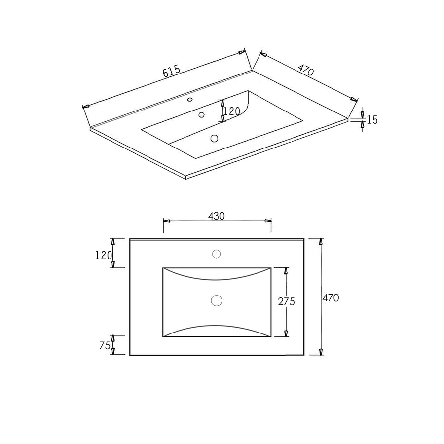 Slim Line Ceramic Top 600x460x170 with Taphole & Overflow