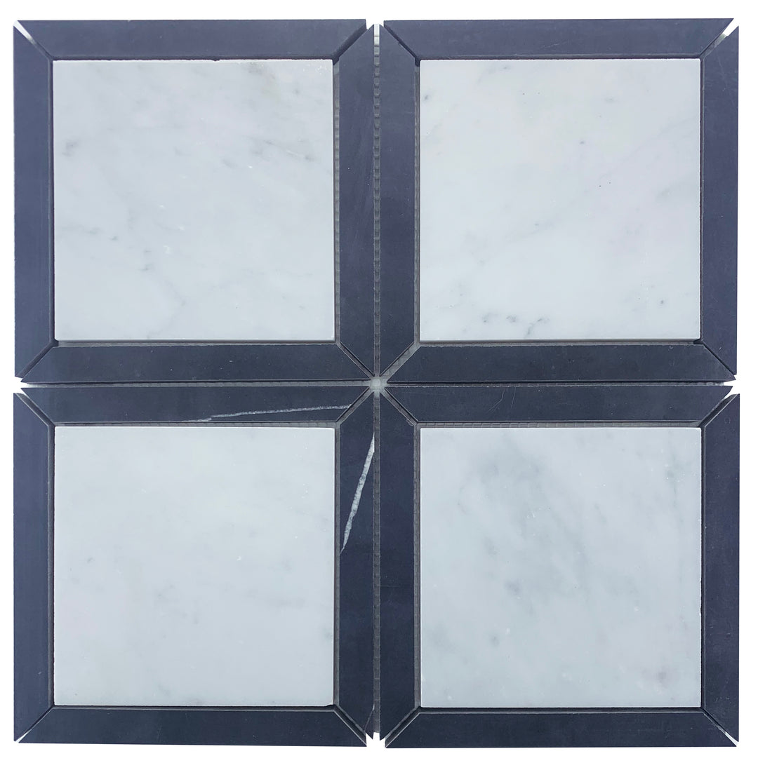 CARRARA SQUARE+ NERO BORDER HONED SHEET SIZE 305X305X10 - CARRARA+NERO BORDER HONED -05